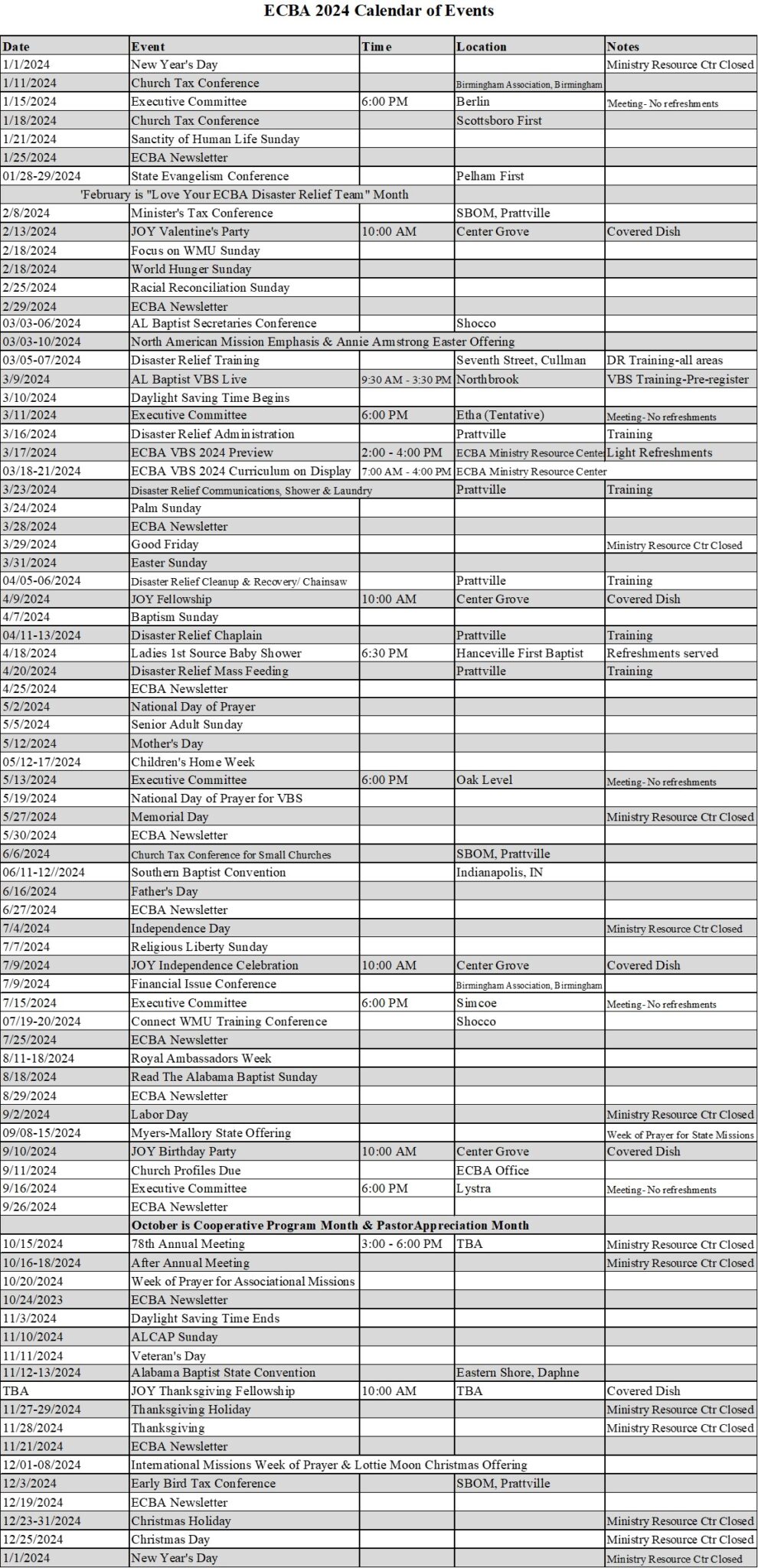 Events Flyers East Cullman Baptist Association